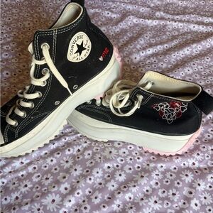 Converse Black High-Tops with Pink Accents
